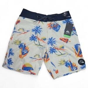 QUIKSILVER MENS HIGHLINE SUNDAMAGE 19" BOARDSHORTSSNOW WHITE WBK6 SIZE 28 NWT